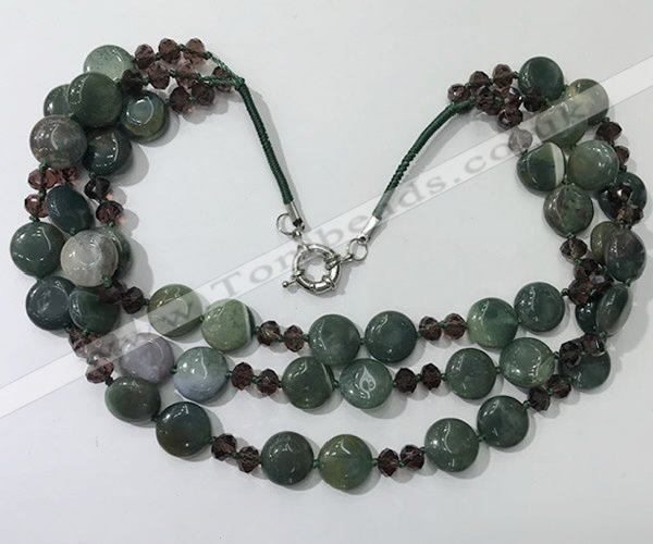 CGN807 23.5 inches 3 rows chinese crystal & Indian agate necklaces