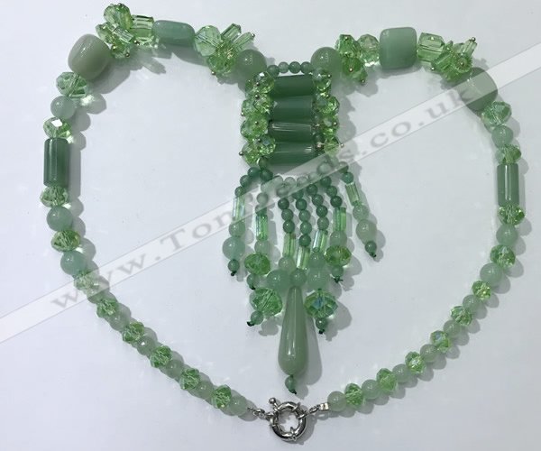 CGN817 19.5 inches chinese crystal & green aventurine statement necklaces