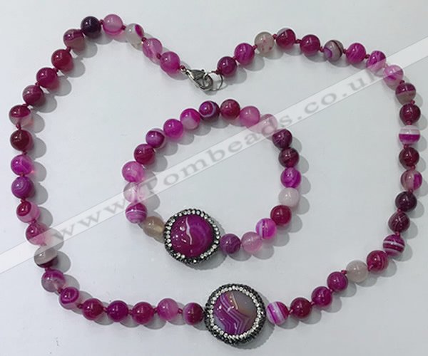 CGN872 19.5 inches 8mm round striped agate jewelry sets