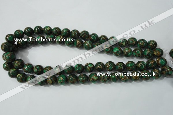 CGO103 15.5 inches 10mm round gold green color stone beads