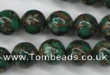 CGO108 15.5 inches 20mm round gold green color stone beads