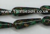 CGO130 15.5 inches 8*20mm teardrop gold green color stone beads