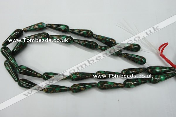 CGO130 15.5 inches 8*20mm teardrop gold green color stone beads