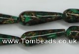 CGO131 15.5 inches 10*30mm teardrop gold green color stone beads