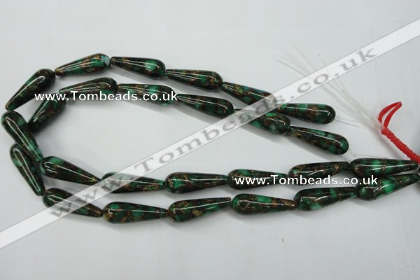 CGO131 15.5 inches 10*30mm teardrop gold green color stone beads