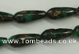 CGO136 15.5 inches 10*30mm faceted teardrop gold green color stone beads