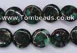 CGO140 15.5 inches 12mm flat round gold green color stone beads