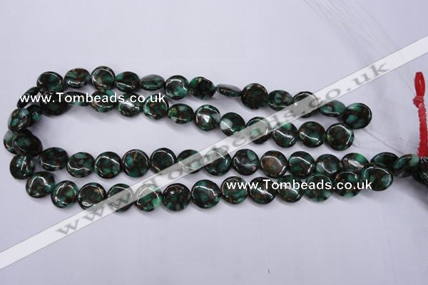 CGO140 15.5 inches 12mm flat round gold green color stone beads