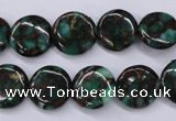 CGO141 15.5 inches 14mm flat round gold green color stone beads