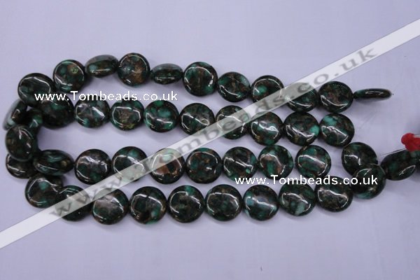 CGO142 15.5 inches 16mm flat round gold green color stone beads