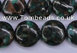 CGO143 15.5 inches 18mm flat round gold green color stone beads