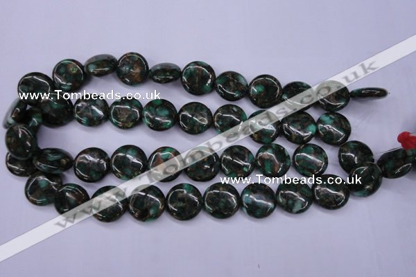 CGO143 15.5 inches 18mm flat round gold green color stone beads