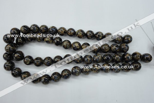 CGO165 15.5 inches 14mm round gold blue color stone beads