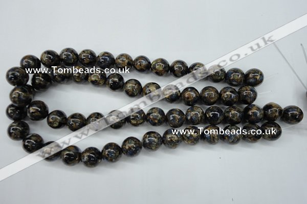 CGO166 15.5 inches 16mm round gold blue color stone beads