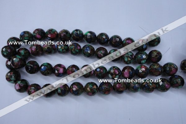 CGO17 15.5 inches 16mm faceted round gold multi-color stone beads