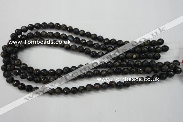 CGO172 15.5 inches 8mm faceted round gold blue color stone beads