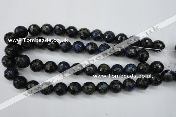 CGO178 15.5 inches 20mm faceted round gold blue color stone beads