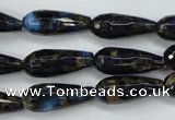 CGO195 15.5 inches 12*40mm faceted teardrop gold blue color stone beads