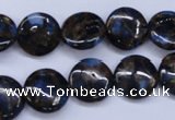 CGO201 15.5 inches 14mm flat round gold blue color stone beads