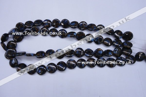 CGO201 15.5 inches 14mm flat round gold blue color stone beads