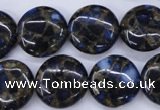 CGO203 15.5 inches 18mm flat round gold blue color stone beads