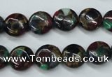 CGO33 15.5 inches 14mm flat round gold multi-color stone beads