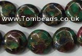 CGO34 15.5 inches 16mm flat round gold multi-color stone beads