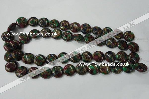 CGO34 15.5 inches 16mm flat round gold multi-color stone beads