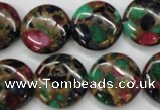 CGO35 15.5 inches 18mm flat round gold multi-color stone beads