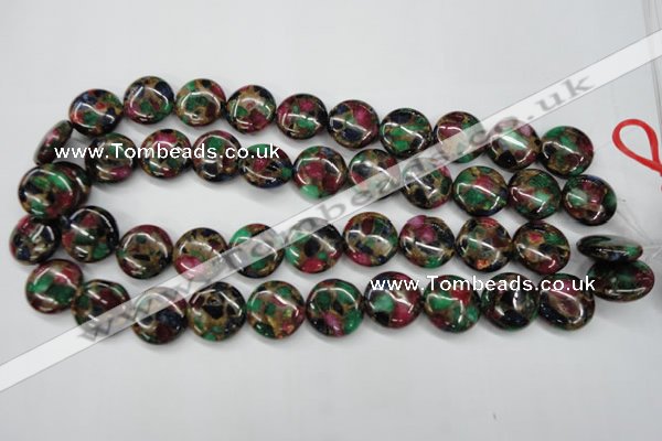 CGO36 15.5 inches 20mm flat round gold multi-color stone beads