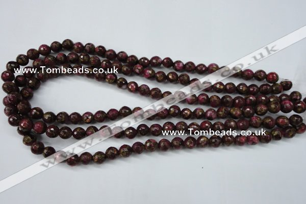 CGO64 15.5 inches 10mm faceted round gold red color stone beads