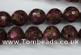 CGO65 15.5 inches 12mm faceted round gold red color stone beads