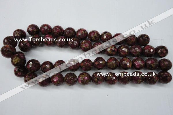 CGO67 15.5 inches 16mm faceted round gold red color stone beads