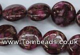 CGO87 15.5 inches 14mm flat round gold red color stone beads