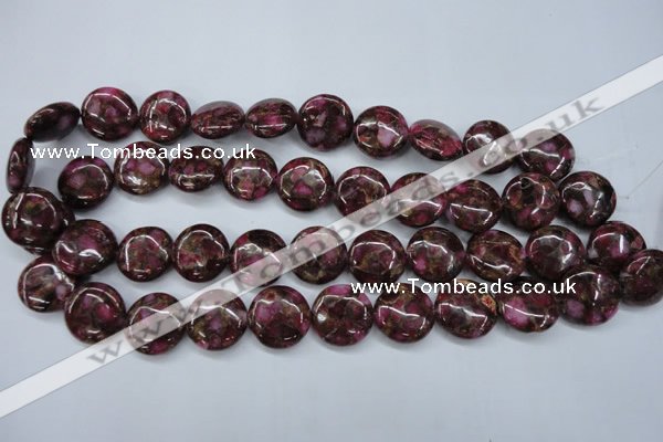 CGO88 15.5 inches 16mm flat round gold red color stone beads
