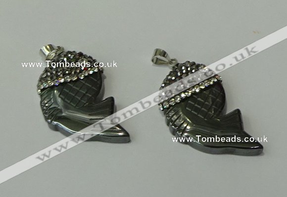 CGP153 18*35mm fish hematite gemstone pendants wholesale