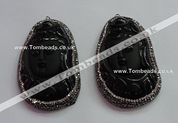 CGP1570 40*65mm carved black obsidian pendants wholesale