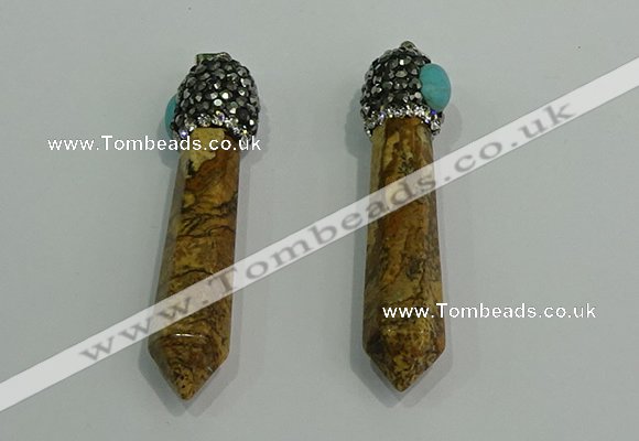 CGP193 10*55mm sticks picture jasper pendants wholesale