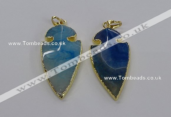 CGP3005 22*45mm arrowhead agate gemstone pendants wholesale