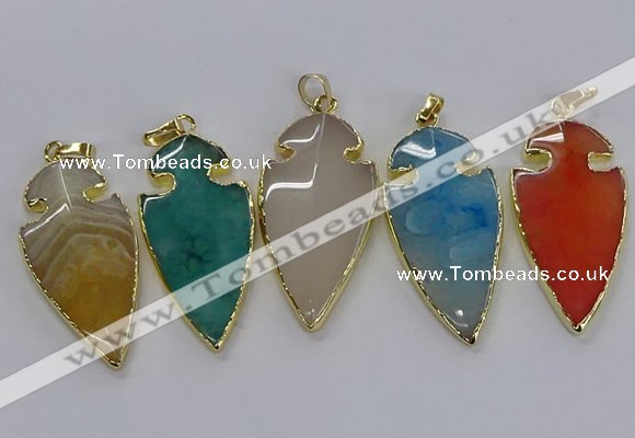 CGP3008 22*45mm arrowhead agate gemstone pendants wholesale