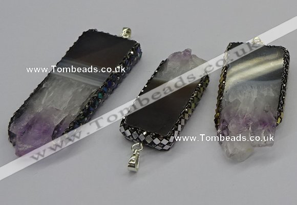 CGP3078 25*50mm - 30*65mm freeform druzy amethyst pendants