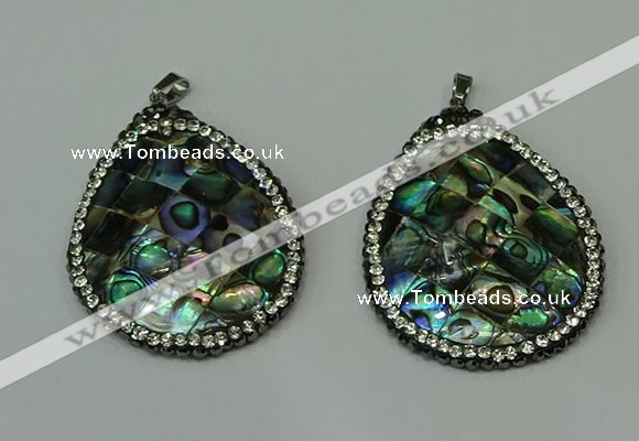 CGP308 35*45mm flat teardrop abalone shell pendants wholesale