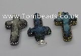 CGP3111 30*50mm cross druzy agate pendants wholesale