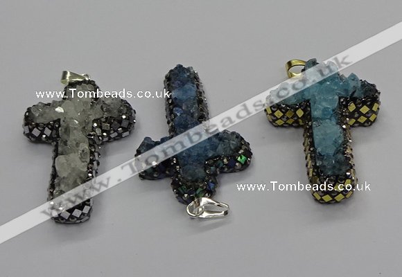 CGP3111 30*50mm cross druzy agate pendants wholesale