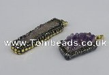 CGP3383 10*35mm - 15*50mm rectangle plated druzy amethyst pendants