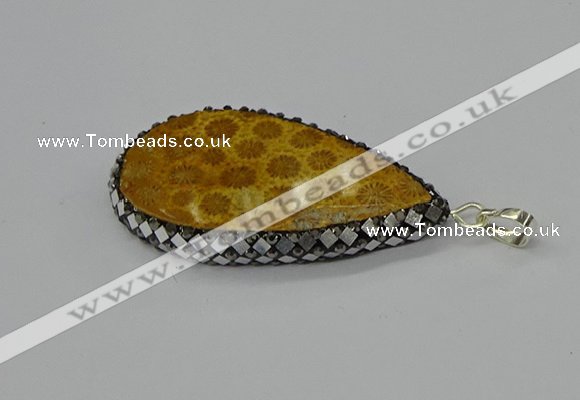 CGP3416 30*50mm - 35*55mm flat teardrop fossil coral pendants