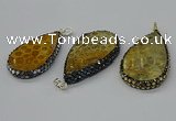 CGP3419 30*50mm - 35*55mm flat teardrop fossil coral pendants