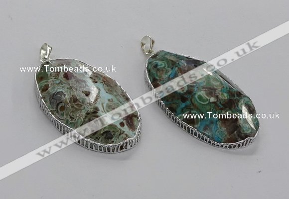 CGP3463 30*50mm - 35*55mm faceted oval ocean agate pendants