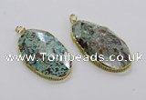 CGP3469 30*50mm - 35*55mm faceted oval ocean agate pendants