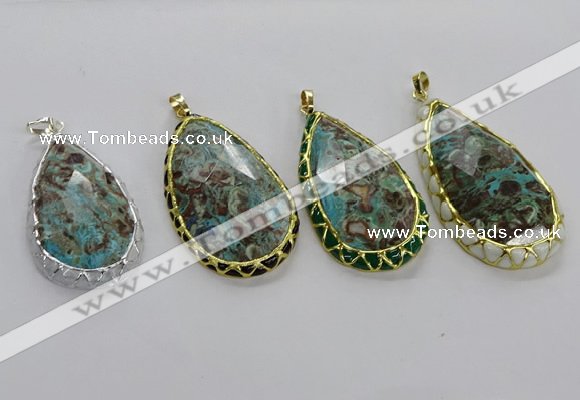 CGP3480 30*50mm - 35*55mm faceted flat teardrop ocean agate pendants